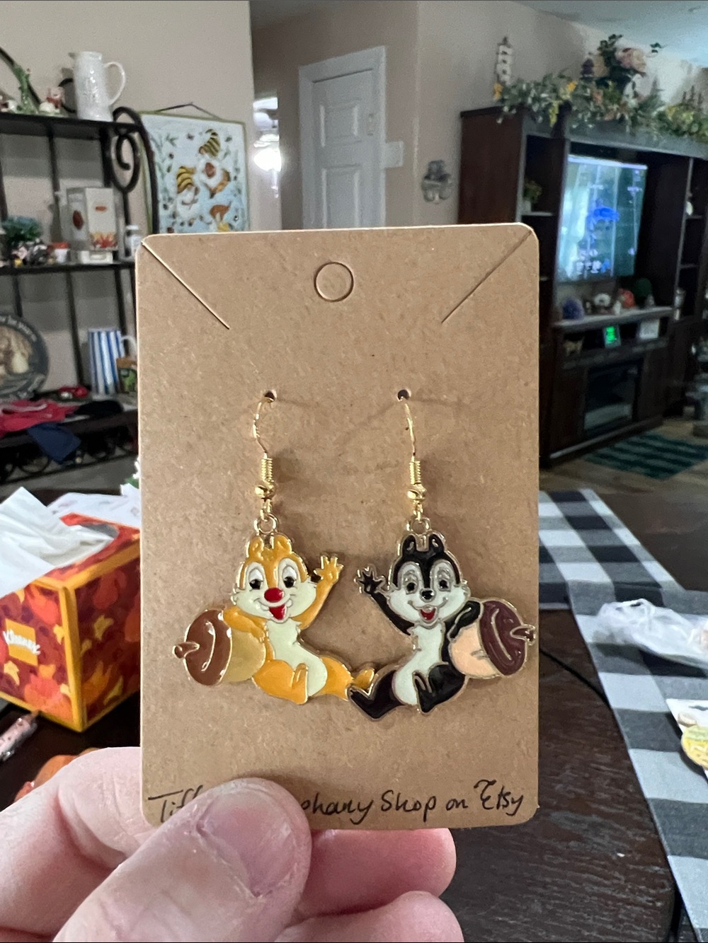 New Disney chip and dale  Theme Red & Brown Enamel Drop Earrings